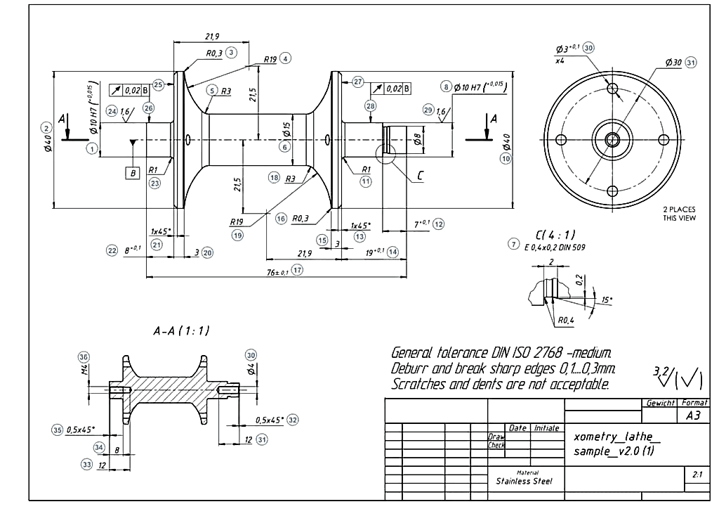 3d tasarım, ISO standardında teknik resim ile